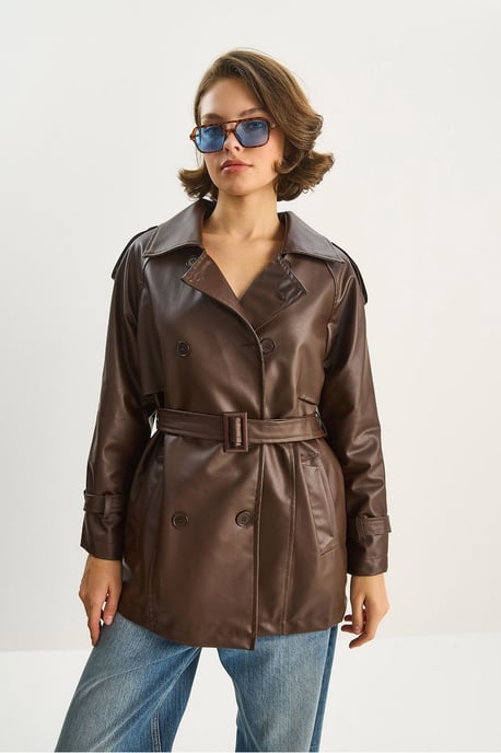 Dubbelzijdige neplederen trenchcoat - Image 2