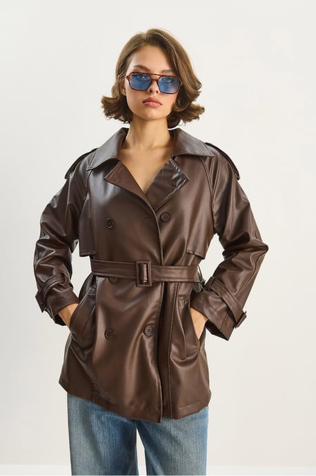 Dubbelzijdige neplederen trenchcoat - Image 4