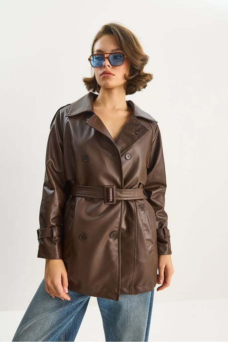 Dubbelzijdige neplederen trenchcoat - Image 5