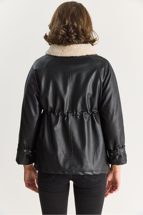 Faux leren jas met nepbontdetail - Image 6