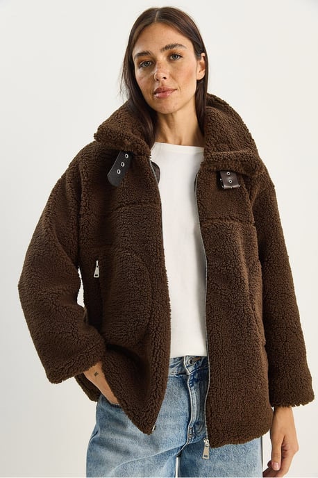 Oversized Pluche Gebreide Puffer Jacket met Rits Sluiting - Image 2