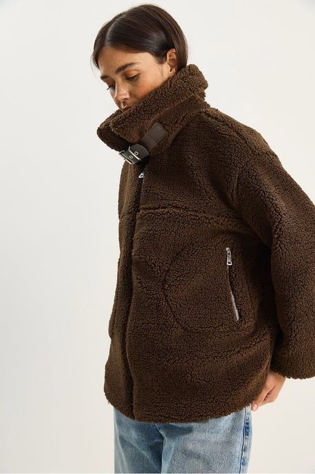 Oversized Pluche Gebreide Puffer Jacket met Rits Sluiting - Image 5
