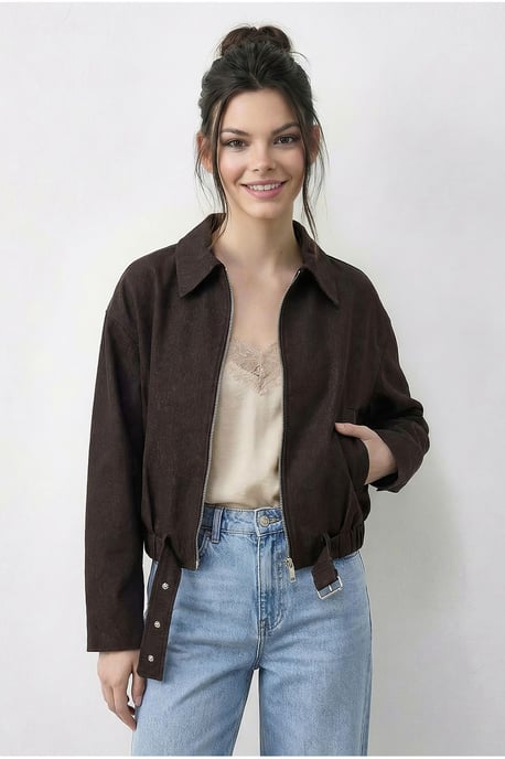Oversized Denim Bomberjack met Riem - Image 4