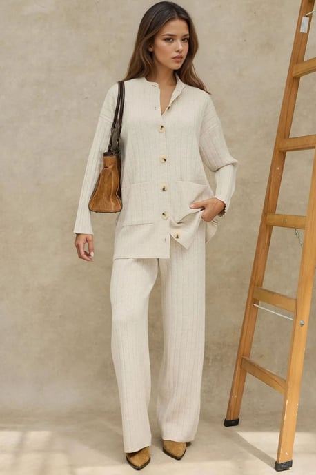 Geweven Knit Co-Ord Set met Knopdetails - Image 1