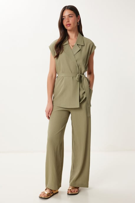 Hoge Taille Twee-delige Set met Kraag en Wijde Pantalons - Image 1