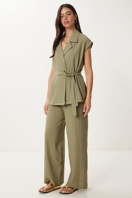 Hoge Taille Twee-delige Set met Kraag en Wijde Pantalons - Image 3