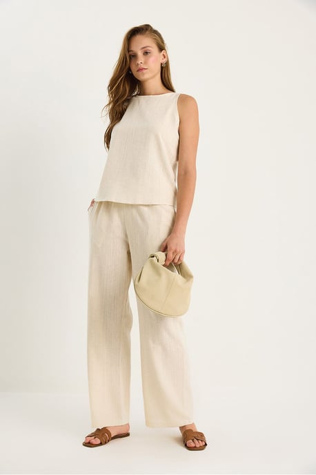 Hoge Taille Mouwloze Linnen Gemengde Tweedelige Set - Image 2