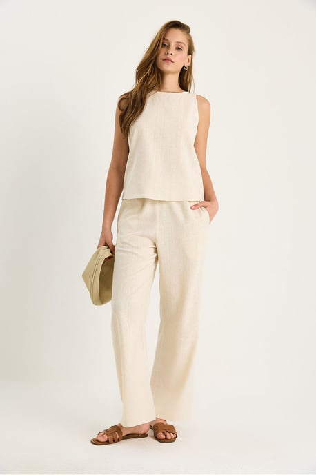 Hoge Taille Mouwloze Linnen Gemengde Tweedelige Set - Image 4