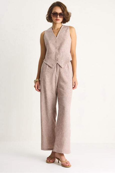 V-hals Vest en Wijde Pantalons Tweedelige Set - Image 1