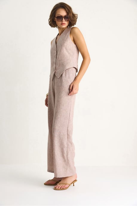 V-hals Vest en Wijde Pantalons Tweedelige Set - Image 2