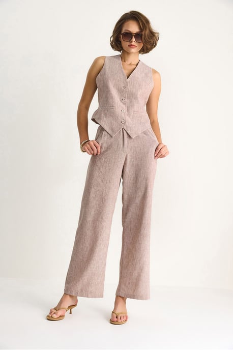 V-hals Vest en Wijde Pantalons Tweedelige Set - Image 3