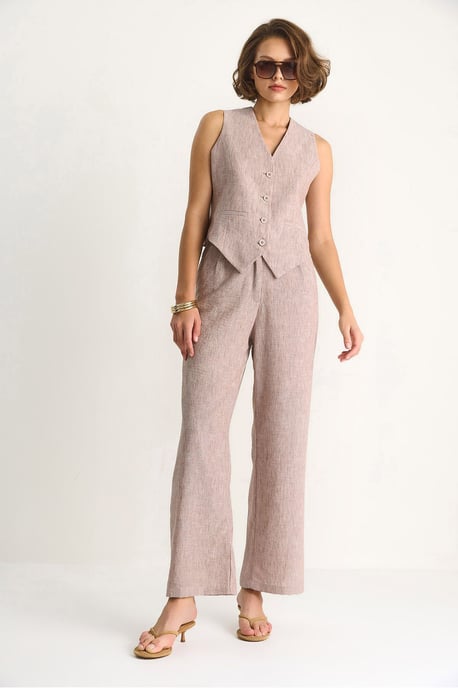 V-hals Vest en Wijde Pantalons Tweedelige Set - Image 4