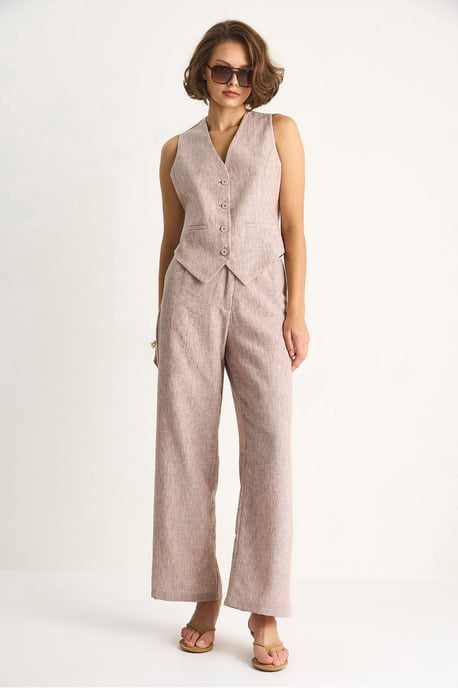 V-hals Vest en Wijde Pantalons Tweedelige Set - Image 5
