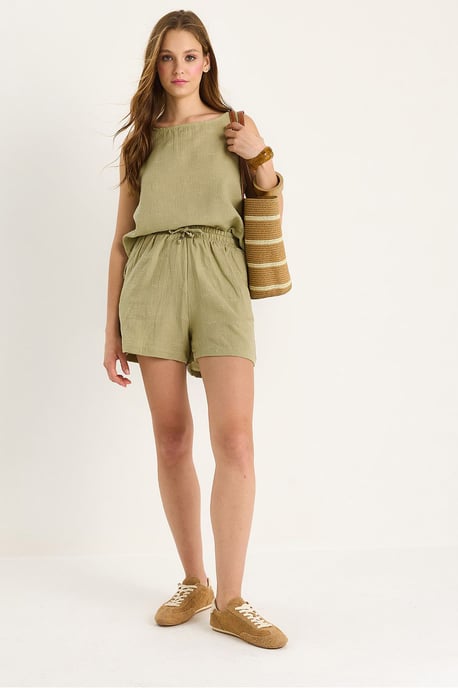 Korte Hoge Taille Twee-Delige Coördineerset met Knopsluiting - Image 2