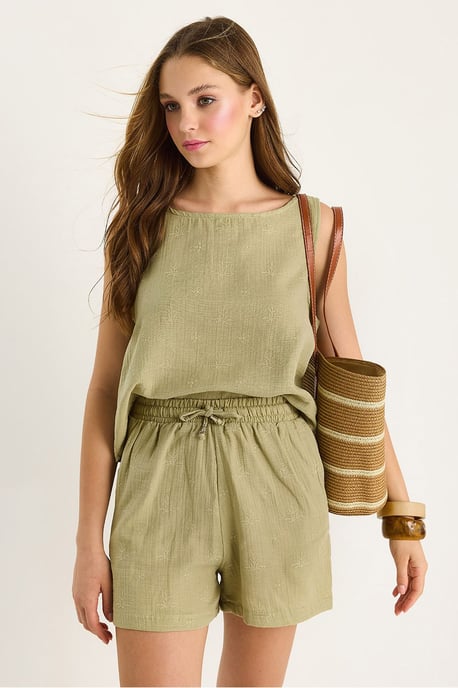 Korte Hoge Taille Twee-Delige Coördineerset met Knopsluiting - Image 4