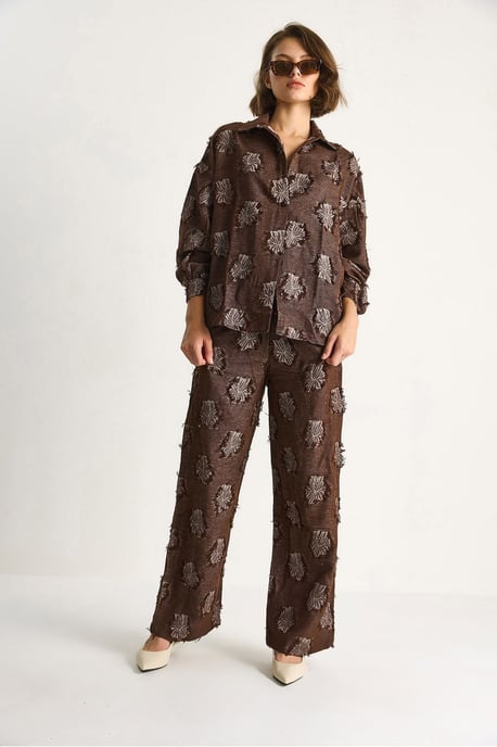 Geborduurd Oversized Shirt en Wijde Pantalon Co-Ord Set - Image 3