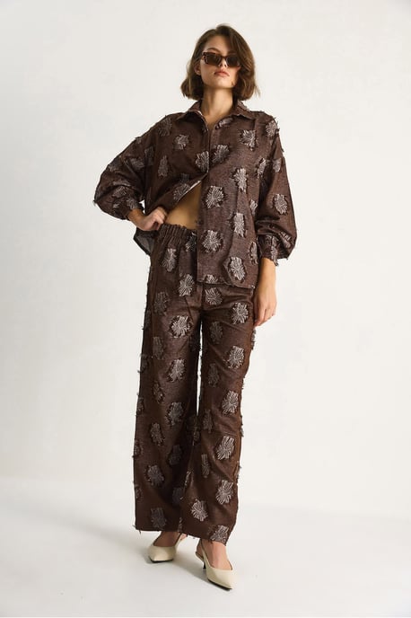 Geborduurd Oversized Shirt en Wijde Pantalon Co-Ord Set - Image 5
