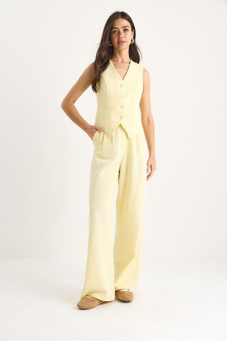 V-hals Vest en Wijde Pantalon Twee-delige Coord Set - Image 2