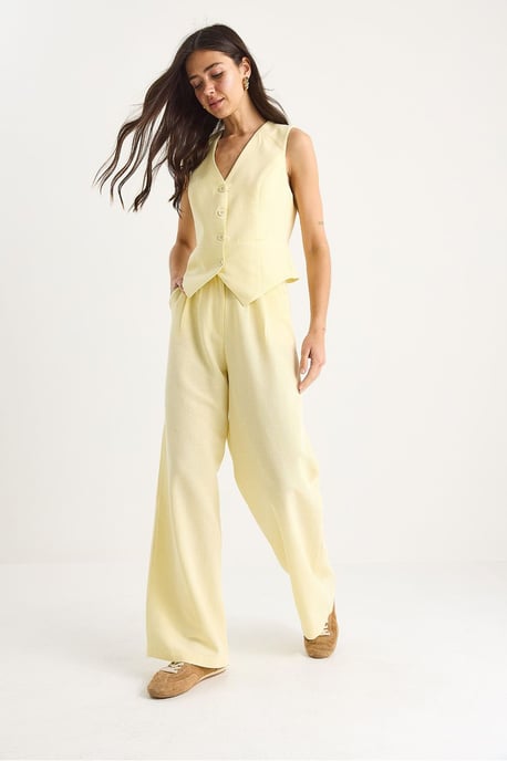 V-hals Vest en Wijde Pantalon Twee-delige Coord Set - Image 3