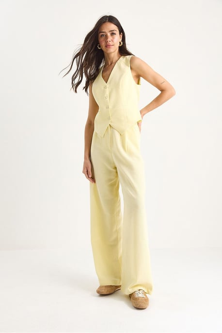 V-hals Vest en Wijde Pantalon Twee-delige Coord Set - Image 4