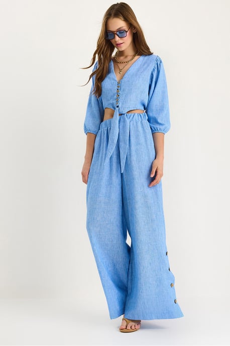 Gestructureerde V-hals Lange Mouw Twee-delige Co-ord Set - Image 1