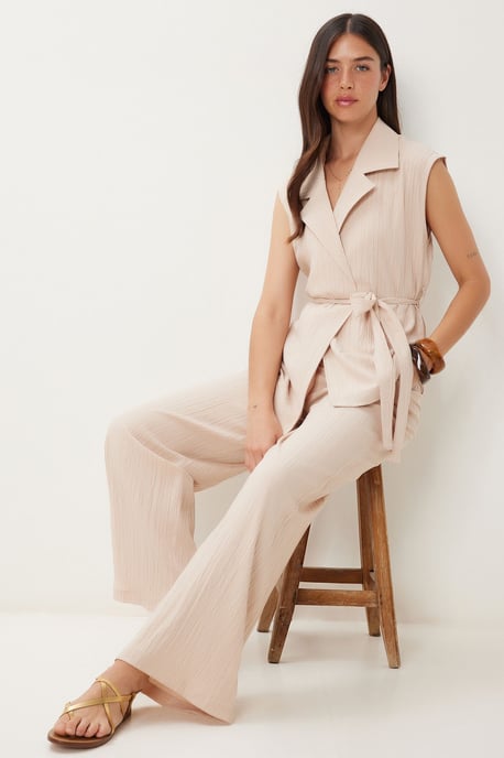 Hoge Taille Twee-Delige Set met Hemdkragen en Wijde Pantalons - Image 1
