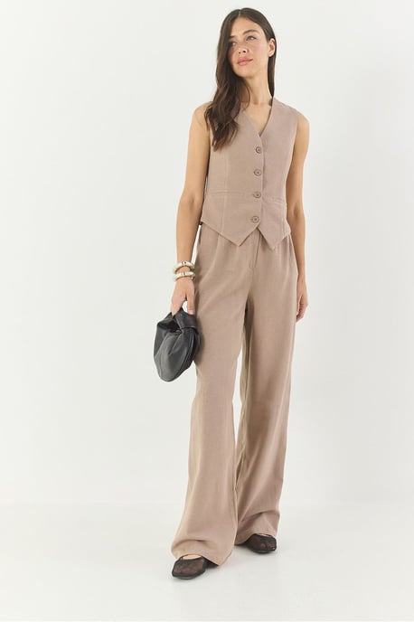 V-hals Vest en Wijde Pantalon Twee-delige Coord Set - Image 3
