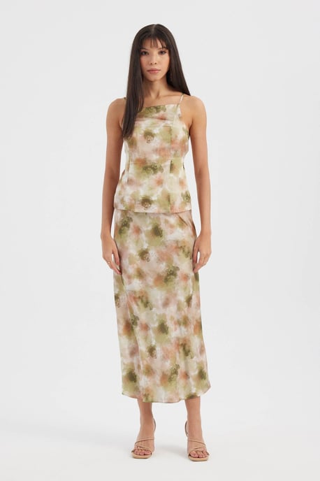 Tie Dye Cami Top & Hoge Taille Slip Maxi Rok Set - Image 1
