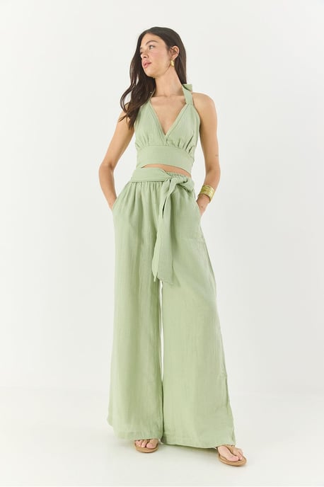 Textured Katoenen Halter Nek Twee-Delige Set - Image 3