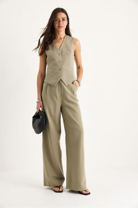 V-hals Vest en Wijde Pantalon Twee-delige Coord Set - Image 2