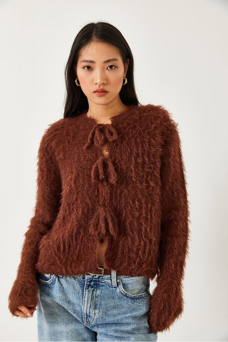 Kanten Korte Ribgebreide Cardigan met Striksluiting - Image 2