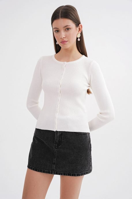 Geknoopte Slim Fit Ribbelgebreide Cardigan - Image 4