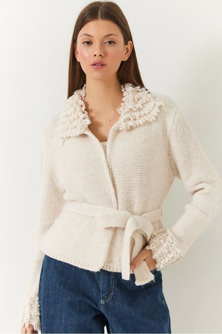 Franje Striksluiting Sjaalkraag Cardigan - Image 1