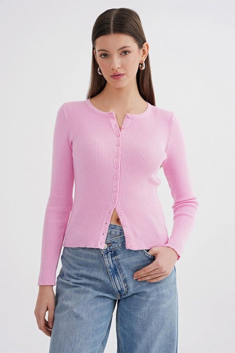 Geknoopte Slim Fit Geribbelde Brei Cardigan - Image 1