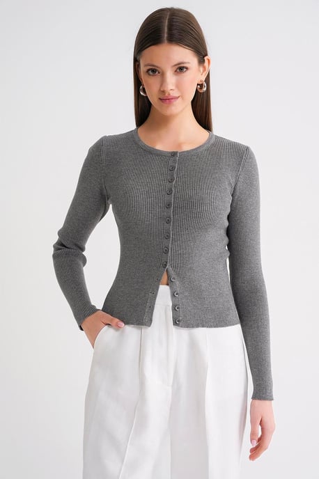 Geknoopte Slim Fit Ribbelgebreide Cardigan - Image 1