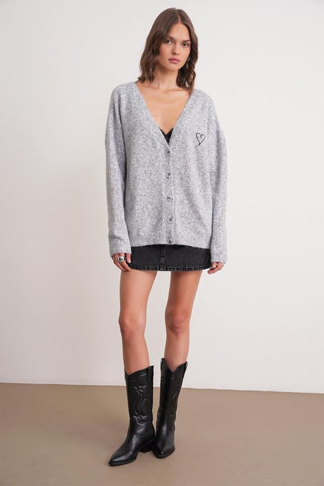 Oversized Gebreide Cardigan met Hartdetail - Image 2