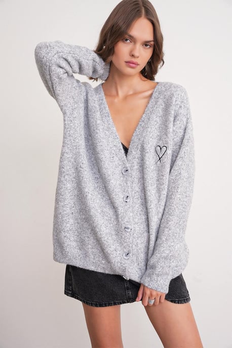Oversized Gebreide Cardigan met Hartdetail - Image 3