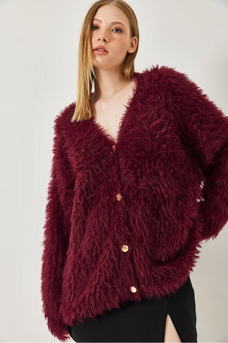 Dikke Geribde V-Hals Cardigan met Knopen Sluiting - Image 3