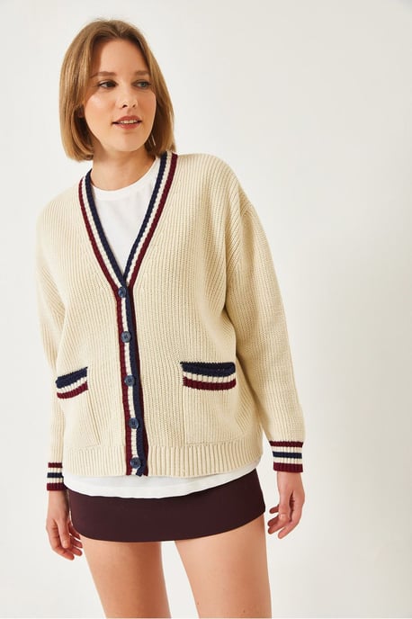 Gepatternde V-hals Ribgebreide Cardigan met Zakken - Image 3