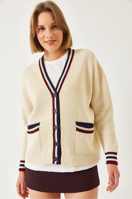 Gepatternde V-hals Ribgebreide Cardigan met Zakken - Image 4