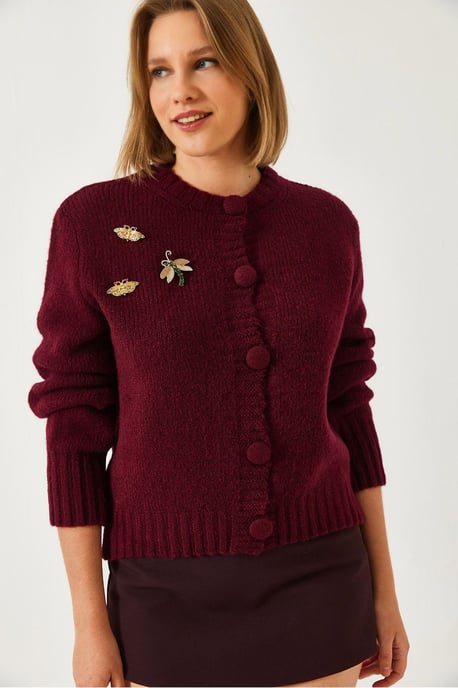 Getextureerde Brei Cardigan met Pompom - Image 1