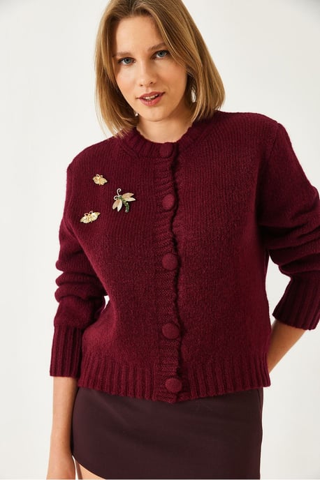 Getextureerde Brei Cardigan met Pompom - Image 3