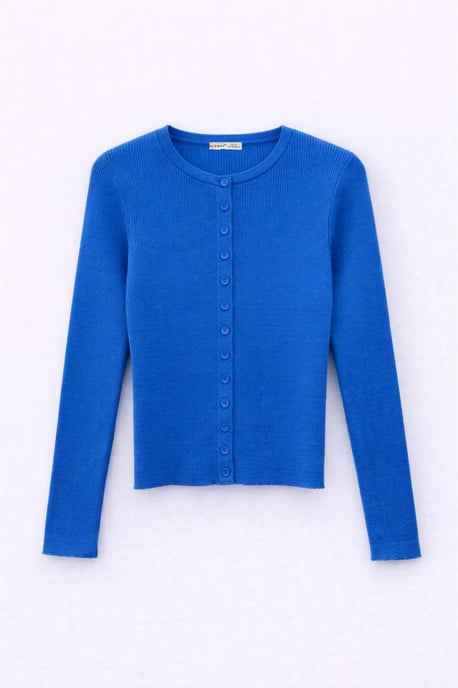 Geknoopte Slim Fit Ribbelgebreide Cardigan - Image 1