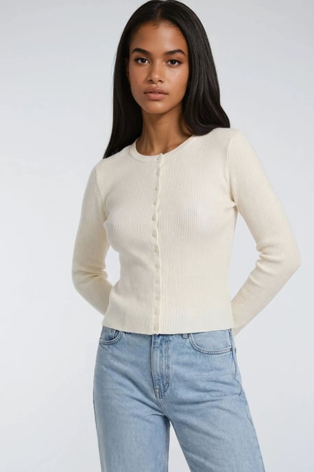 Geknoopte Slim Fit Ribbelgebreide Cardigan - Image 4