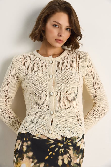 Dunne Gebreide Cardigan met Knopen Sluiting - Image 1