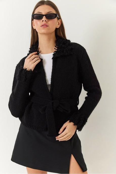 Fleurige Striksluiting Sjaalkraag Cardigan - Image 2