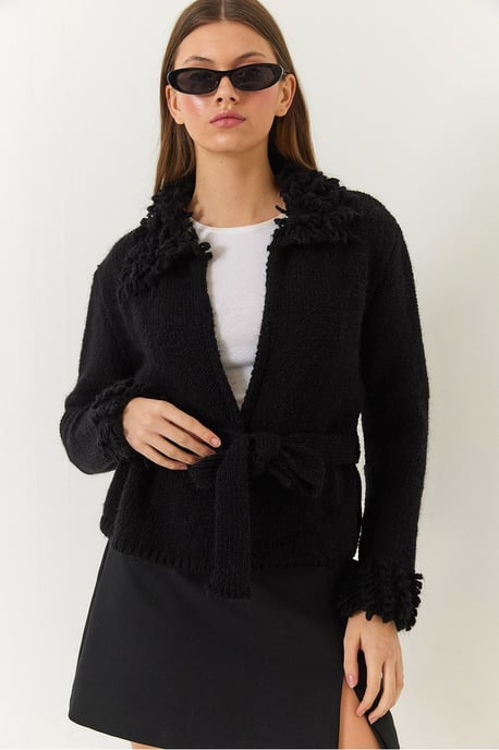 Fleurige Striksluiting Sjaalkraag Cardigan - Image 3
