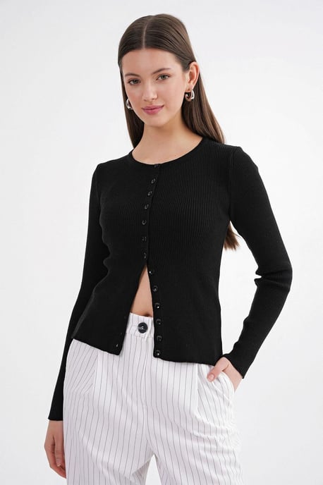 Geknoopte Slim Fit Verstevigde Brei Cardigan - Image 1