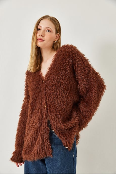 Dikke Geribde V-hals Cardigan met Knopen Sluiting - Image 3