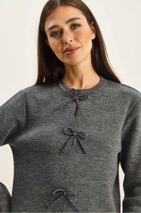 Ronde Hals Gebreide Cardigan met Strikdetail - Image 5